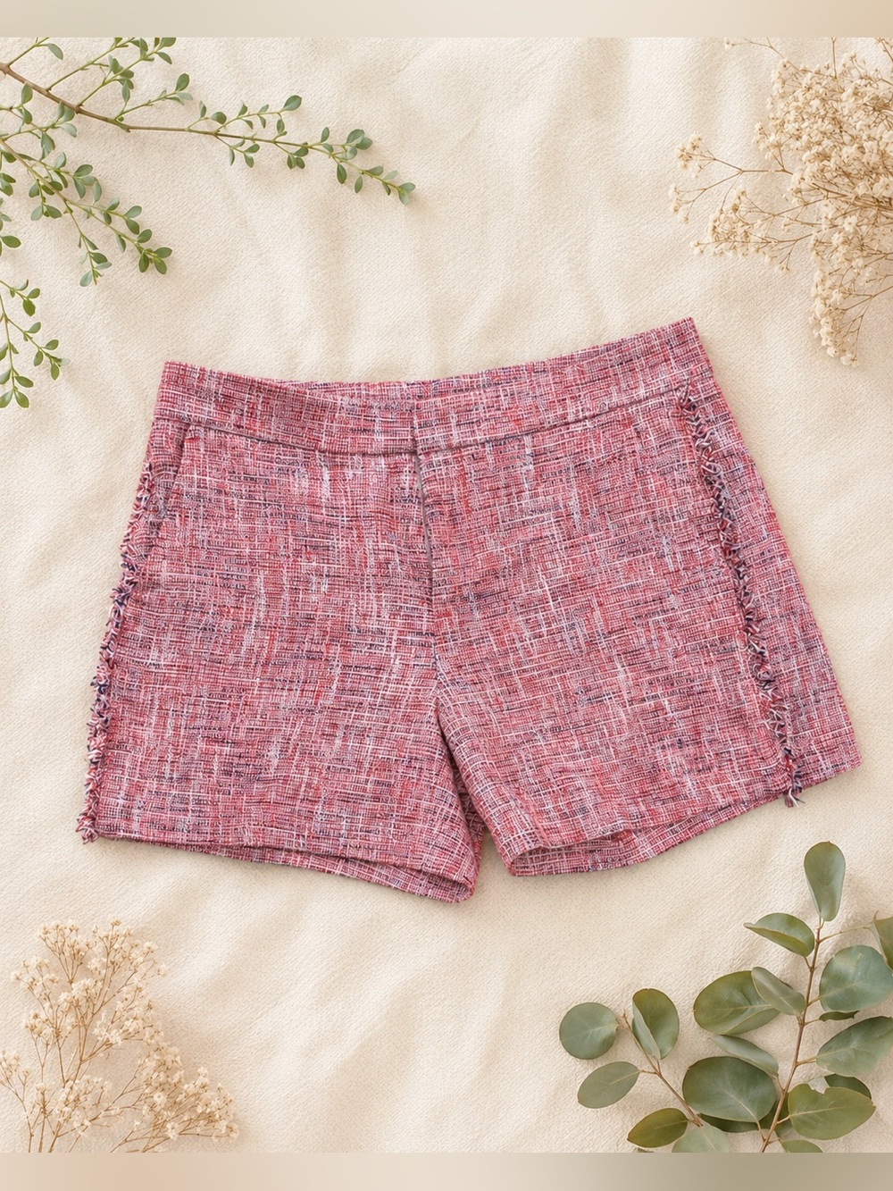 Banana Republic Pink Tweed Frayed Side Shorts